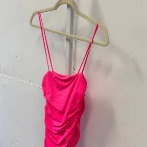 Oh Polly Neon Pink Ruched Bodycon Mini Dress Square Neck Spaghetti Strap US 4 thumbnail 4