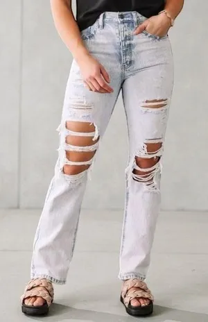 Kancan X Buckle Women’s 28 90’s Boyfriend Baggy Jeans Distressed‎ Light Wash NWT thumbnail 1