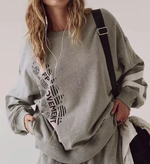 Free People Movement FP All Star Buti Oversized Gray Graphic Sweatshirt NWOT thumbnail 1
