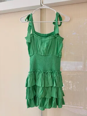 These Three Boutique Idem Ditto Green Tie Straps Tiered Ruffle Dress thumbnail 2