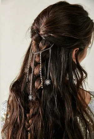 Free People Majestic Hair Piece Silver Black Bohemian Renaissance Medieval thumbnail 1