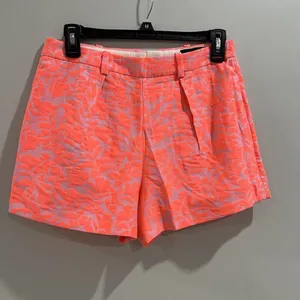 J. Crew Neon‎ Orange Floral Print Mini Shorts Size 4 Style A6066 High Rise thumbnail 2