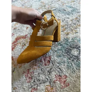BC Footwear Mustard Yellow Vegan Block Heel Multi Strap Pointed Toe Pumps 8.5 thumbnail 6