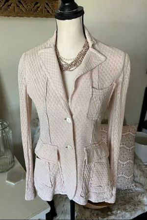 IISLI cream open knit Vtg feminine cotton cardigan sweater M thumbnail 1