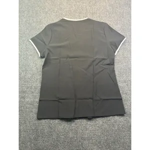 Womens Black White Trim V-Neck Scrub Top Short Sleeve Housekeeping Uniform Large thumbnail 8
