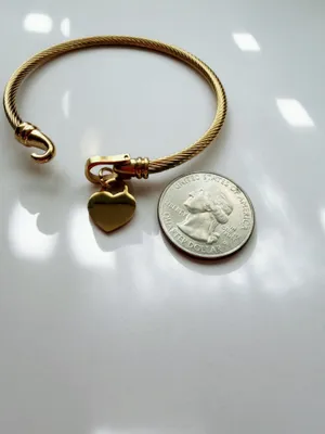 Gold heart cable bangle bracelet thumbnail 2