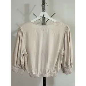 YFB Young Fabulous Broke Women Miranda Linen Blend Knot Crop Top Oatmeal Beige M thumbnail 5
