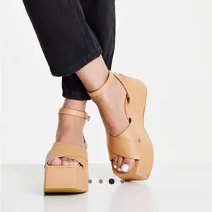 Public Desire Chunky Platform Ankle-Strap Sandal in Tan thumbnail 3