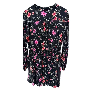 Free‎ People Black Floral Lighten Up Floral Long Sleeve Mini Dress M Smocked thumbnail 9