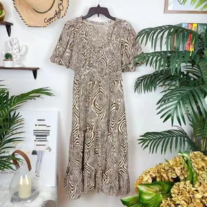 MOON RIVER Smocked Puff Sleeve Midi Dress thumbnail 5