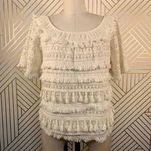 Anthropologie Love Sam Top Blouse Off the Shoulder Tassel Fringe‎ Size Medium thumbnail 2