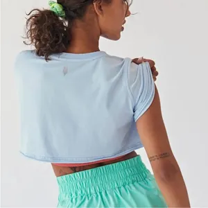 free people light blue short sleeve crop top thumbnail 3
