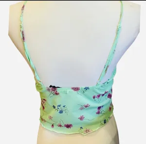 Motel Rocks Floral Lace Mesh Cami Tank Top Semi Sheer Crop Top Green Purple S thumbnail 5