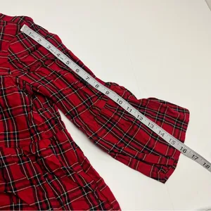 Madewell Red Black Small‎ Tartan Plaid Tiered Button Back Bell Fluted Sleeve Top thumbnail 10