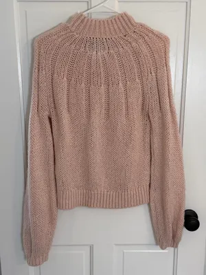 Y2K Abercrombie & Fitch Pink Chunky Knit Mock Neck Raglan Sweater XS thumbnail 5