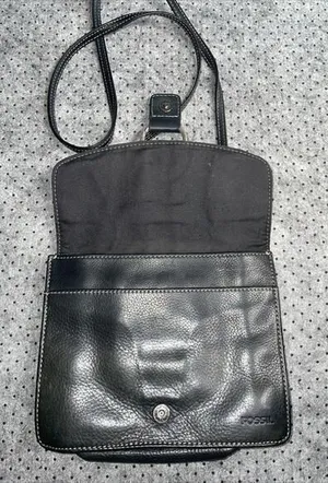 FOSSIL Crossbody Bag Purse Black Leather‎ Organizer thumbnail 1