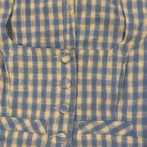 Zara Women's XS Blue Gingham Check Cropped Blouse Short Sleeve thumbnail 2