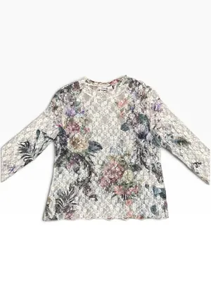 Oragami Floral Lace Mesh top with mini Rhinestone accents size Large thumbnail 13