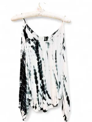 Elan Woman’s Boho White/Black Tie Dye Cold Shoulder Peek-A-Boo Blouse Top Size M thumbnail 2