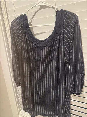 NIC+ZOE Navy and White Striped Long Sleeve Scoop Neck Top. PTP 22-24. Length 29 thumbnail 3