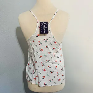 Emma Women White Floral‎ Sleeveless Blouse Size Large thumbnail 4