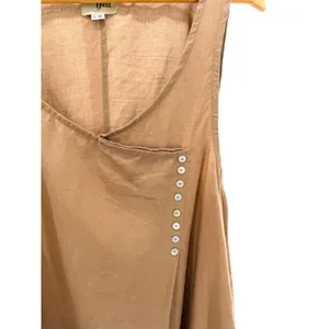 Yea 100% Linen Asymmetric Button Tunic Top Tan Brown Lagenlook Tank Vest L XL‎ thumbnail 2