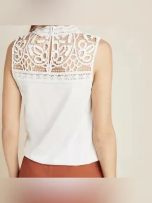 Anthropologie Tiny White Lace Tank Top XS thumbnail 6