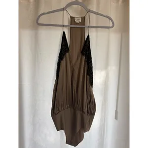 CAMI NYC The Courtney Silk Bodysuit Brown Size Small thumbnail 3