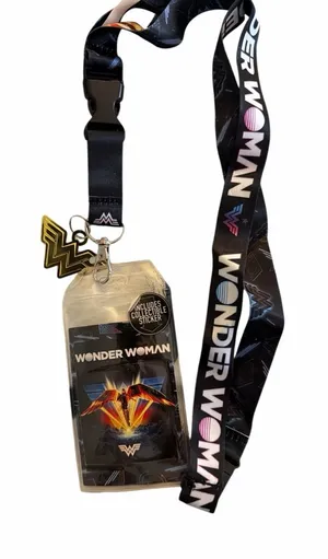 Wonder Woman Lanyard Badge Holder with Charm - Black New thumbnail 1