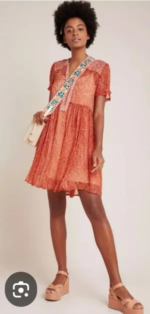 Maeve Anthropologie Adrian Sheer Tunic Dress‎ in dark orange. Size S. thumbnail 1