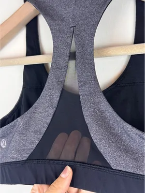 Lululemon Invigorate Bra Heathered Black Black Mesh Racerback Size 4 thumbnail 7