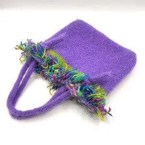 Hand Felted Wool Tote Bag Purple Handmade Boho Cottagecore Whimsy Fairy‎ Purse thumbnail 7