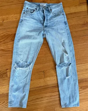 AGOLDE Distressed Straight Leg Jeans Size 24 Light Wash Blue Button Fly Denim thumbnail 1