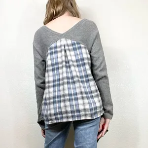 Anthropologie Moth Grey Handkerchief Hem Plaid Back Sweater thumbnail 8