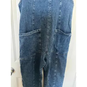 Free People Boho Denim Jeans Jumpsuit Blue Oversize Size XS thumbnail 9