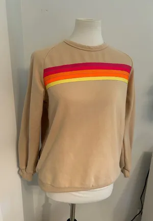 Cutest Light Tan Rainbow Stripe Fitted Crewneck Sweater thumbnail 1