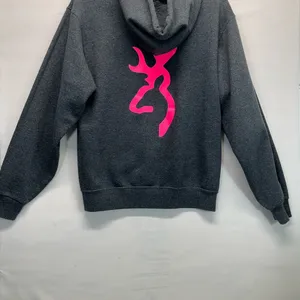 Jerzees Nublend Hoodie Sweatshirt With Pink Deer Head Decal Front/Back M Gray thumbnail 2