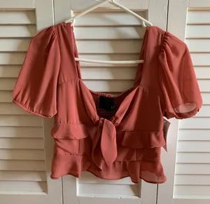 Mauve Boutique Ruffle Tie Top Pink thumbnail 1