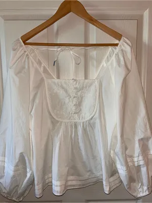 Boho-Chic Cottage Babydoll Peasant Top w/Puff Sleeves Pintuck Buttons Fairycore Sz S Ivory Cotton thumbnail 9