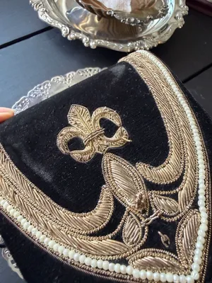Vintage Bullion Bag Velvet Evening Wear Handbag Coin Purse Gold Trim Embroidery thumbnail 7