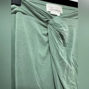 Anthropologie Jersey Midi Skirt in Sage Green Size Small with slit thumbnail 4