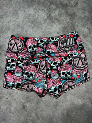 Women’s Skull & Cupcake Print Active Shorts - Pink‎ Blue thumbnail 5