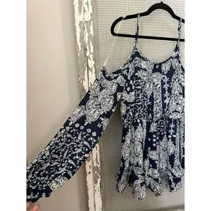 NWT Altar'd State Bohemian Blue Off the Shoulder Shirt‎ romper new size large thumbnail 2
