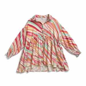 Entro Womens Large Abstract Stripe Babydoll Mini Dress Button Front Tunic D22584 thumbnail 11