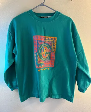 Vintage Gitano Teal Green Geometric Graphic Sweatshirt Cotton Small thumbnail 1