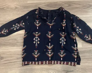 Madewell Women’s Medium Navy Blue and Geometric Print Long Sleeve Tunic thumbnail 1
