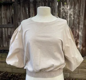 Zara Cream Puff Sleeve cropped minimalist career capsule wardrobe romantic top thumbnail 1