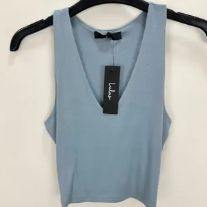 Lulus Feel Like Dancing Blue Crop Top Minimalist Stretch Jersey Basics M NWT thumbnail 6