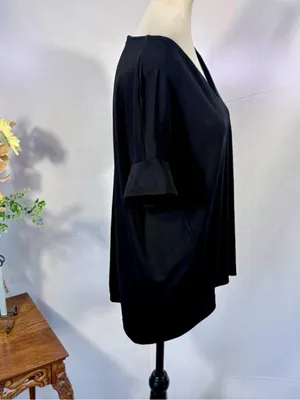 💥COS Black V-Neck Relaxed Oversized Stretch Top Turnback Cuff Sz XS 💛 thumbnail 5