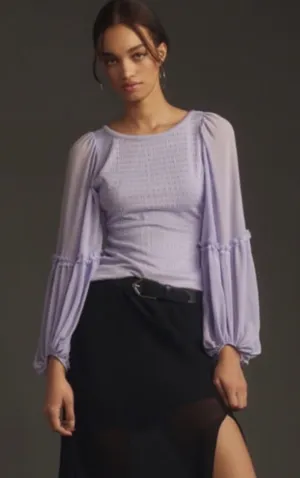Anthropologie Balloon Sleeve Smocked Top Blouse Women’s Small S Purple thumbnail 1